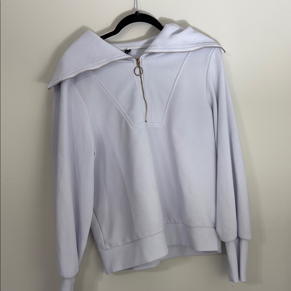 White Cowl Neck Sweater with Ribbed Cuffs